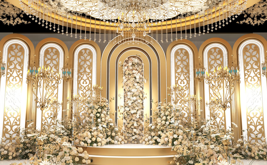 巴里坤香槟色调婚礼堂效果展示